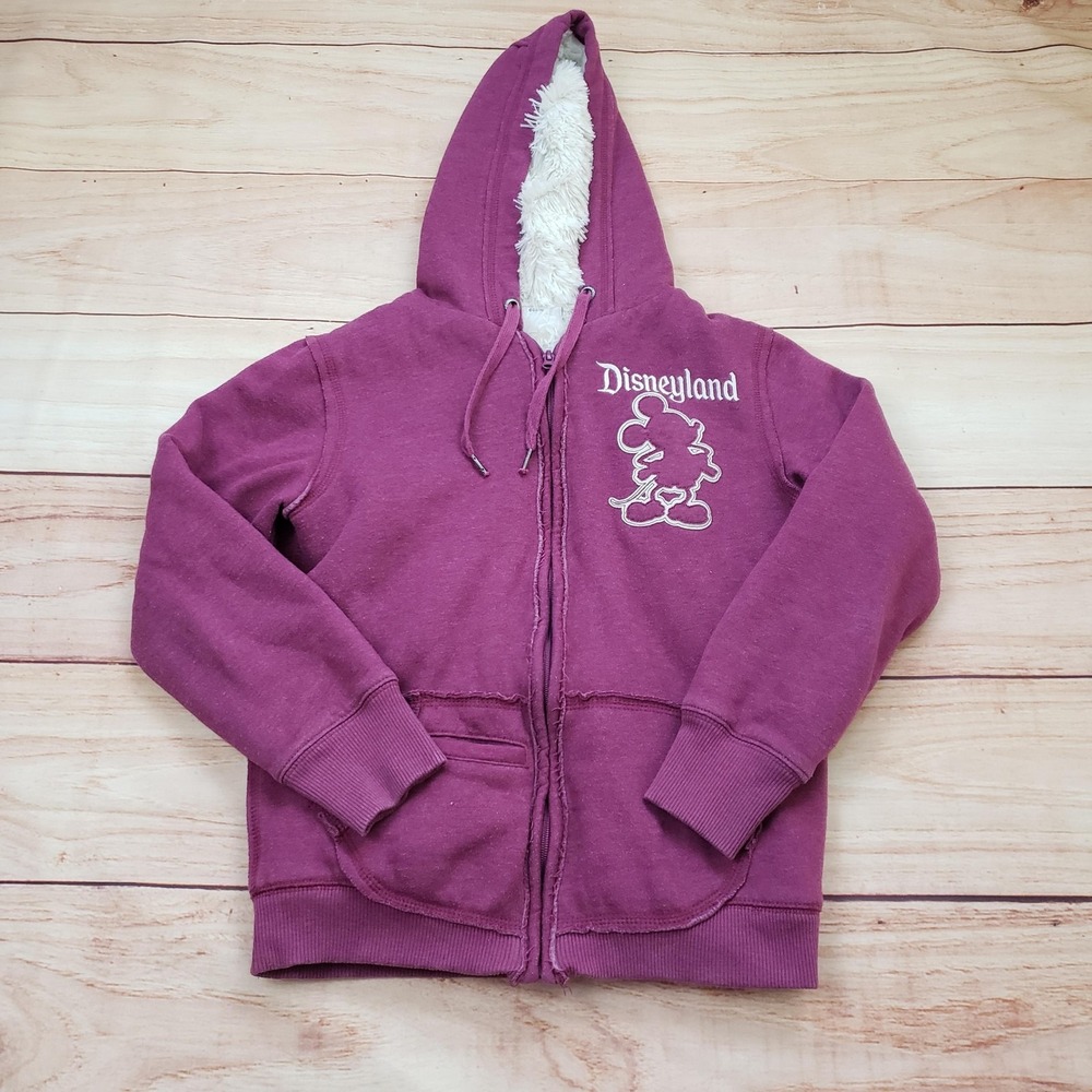 Disney‎ Parks Hoodie Girls Large Purple Sherpa Lined Full Zip Disneyland Mickey